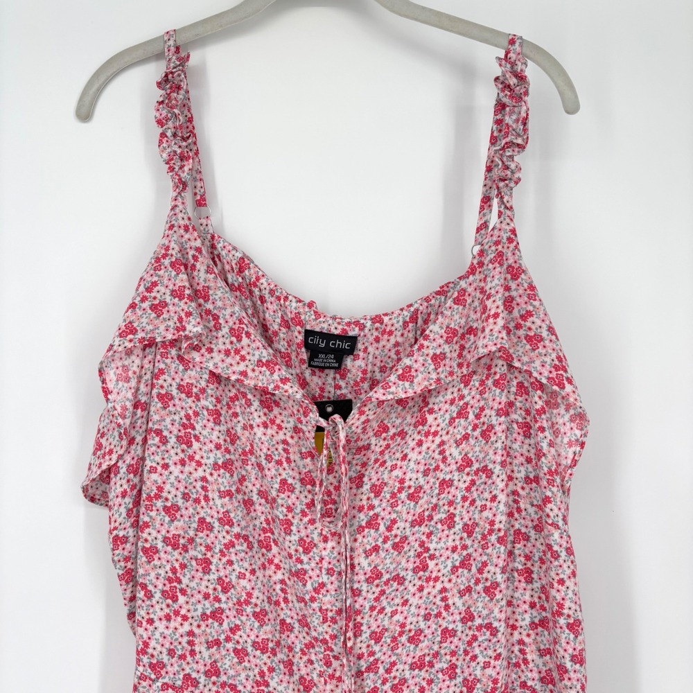 NWT City Chic Pink Foolish Ditsy Floral Ruffle Strap Tie Front Dress sz 24W - Picture 5 of 12